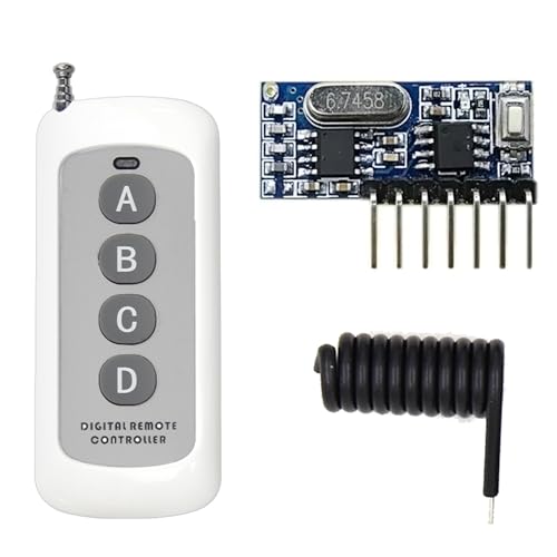 QIACHIP 433MHz Wireless Remote Control Switch Mini Receiver Built-in Learning Code 1527 Decoding 4 Channel Output with 656 FT Long-Distance 4-Button Transmitter White - style: 4-button remote + receiving module