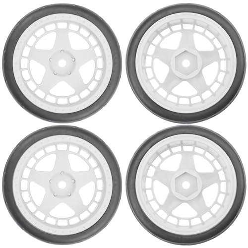ShareGoo RC OD 2.55" Nylon 12mm Hex Wheels & Rubber Tires Set Compatible with Traxxas Tamiya Sakura HSP Redcat 1/10 RC On-Road Touring Drift Car (White) - color: White