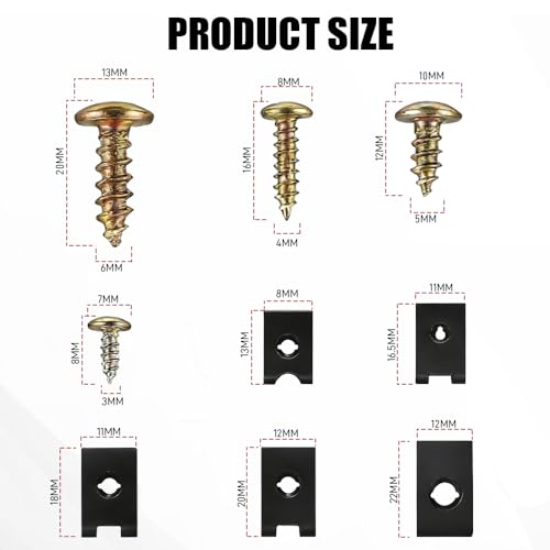 170PCS Car U Clips with Screw Assortment Kit, Automotive U Nut Screw Clip, Metal Body Panel Clip Fasteners Panel Retainer, 9 Sizes Metal Bumper Retainer Clips for Universal Automotive