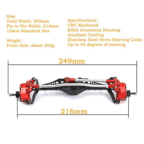 1/10 RC Car Aluminum Alloy Front Portal Axle Assemble for Capra 1.9 UTB AXI03004 RC Crawler Upgrades (Red&Black) - color: Red&black