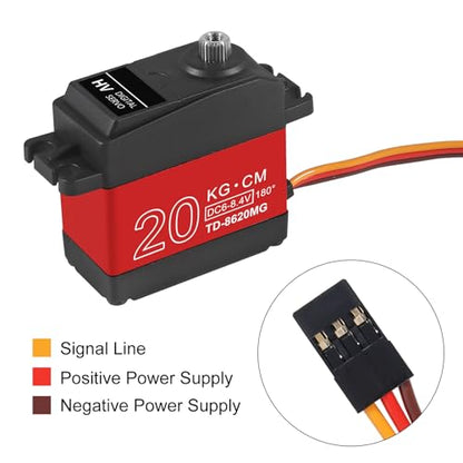 AITRIP 2Pack 20KG Digital RC Servo High Torque Full Metal Gear Waterproof with 25T Servo Horn for RC Model DIY, Control Angle 180 - color: 20kg