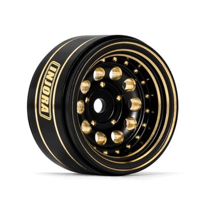 INJORA 1.0 Beadlock Wheel Rims Black Coating Brass Rims for 1/24 1/18 RC Crawler Car Axial SCX24 AX24 TRX4M FCX24, 39g(Black) - color: Black
