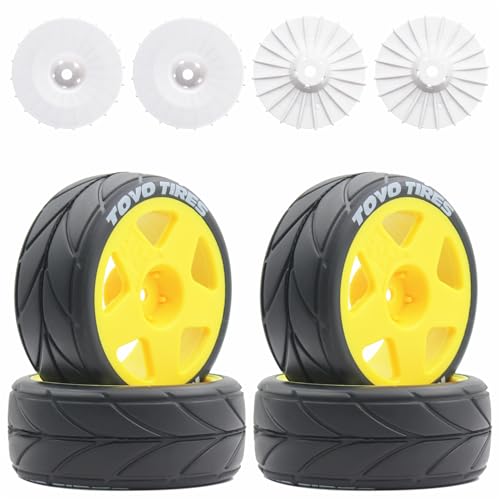 65mm 4PCS 1/10 RC On-Road tires and Hard Plastic wheels set Hex 12mm For WRC Drift Car Conversion 1/10 RC On-Road Car Traxxas Tamiya FW06 TT02 HPI HSP 94122 Kyosho W36 (Yellow) - color: Yellow