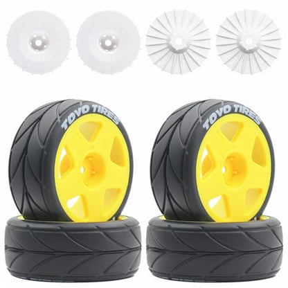 65mm 4PCS 1/10 RC On-Road tires and Hard Plastic wheels set Hex 12mm For WRC Drift Car Conversion 1/10 RC On-Road Car Traxxas Tamiya FW06 TT02 HPI HSP 94122 Kyosho W36 (Yellow) - color: Yellow