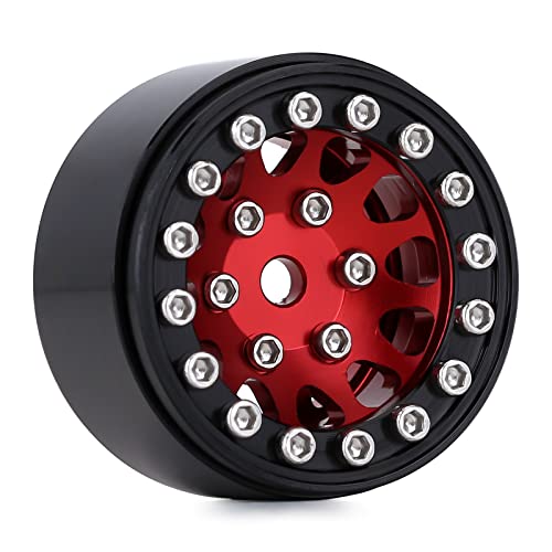 INJORA 1.0 Beadlock Wheels for 1/24 SCX24 1/18 RC Crawler Upgrade (Red) - color: Red