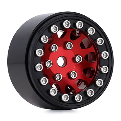 INJORA 1.0 Beadlock Wheels for 1/24 SCX24 1/18 RC Crawler Upgrade (Red) - color: Red