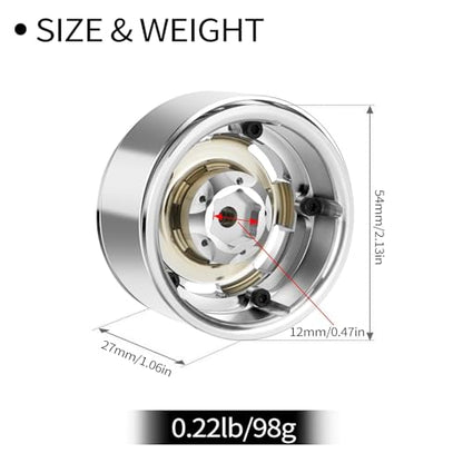 RC 1.9 Vintage Beadlock Wheels for TRX4 SCX10 1/10 Crawler, Silver | Retro Vintage Design, Aluminum Alloy Plating, Electroplate Silver RC Wheel Hub, 4 Pack