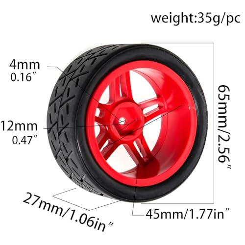 1/10 RC Rally Street Tires OD 65mm with 12mm Hex Hard Plastic Wheels for 1:10 1/12 On Road Drift Touring Car Tamiya TT01 TT02 Traxxas XV02 XV01 TA06 HPI KYOSHO PTG2 A959 4PCS (Red) - color: Red