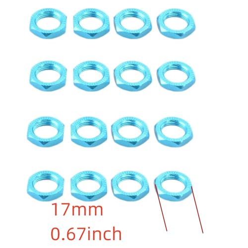 16pcs Aluminum Wheel Nuts 17mm Thread for 1/7 1/8 RC Model Car Trucks Off Road ARRMA 6s Karton Typhon Mojave HSP Redcat Himoto Upgrade Part Blue - color: Blue