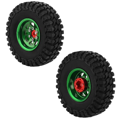 1.0 Beadlock Wheel Soft Tires Set -3.78mm Offset Wheel Rims for 1/18 1/24 RC Crawler Car Axial AX24 SCX24 FMS FCX24 TRX4M (Green) - color: Green