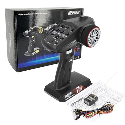 7 Channels RC Transmitter with Receiver Built-in Light Control System and 12LED Light Set, 2.4GHz Radio Remote Controller for RC Car Crawler Truck Racing Buggy Off Road On Road Boat Tank(Red) - color: Red