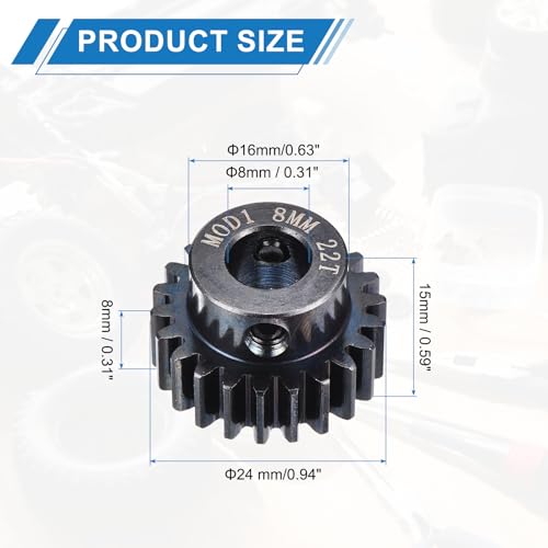 MECCANIXITY 1M 22T 40 Chrome Steel Motor Pinion Gears, 0.94" x 0.9" RC Motor Gears Fits 8mm Shaft Bore for RC Vehicles Truck Drift Remote Control Car Off-Road Crawler Parts, Black - style: 22T