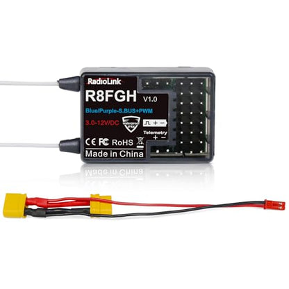 Radiolink R8FGH 2.4Ghz 8 Channels Gyro Receiver with Voltage Telemetry up to 14s/58.8V, 3ms Latency, Waterproof RX for RC Crawler Car Boat Radio Controller RC8X/RC6GS/RC4GS/T8FB/T8S/T12D/T16D