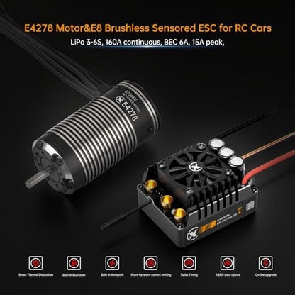 XC E4278 & E8 Sensored Brushless Motor and ESC Combo for RC Car,3-6S Lipo,IP67 Water Proof,Applicable to:1/8