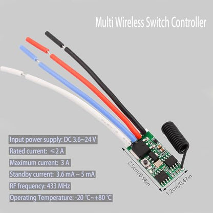 8 Channel Wireless Remote Switch Mini Wireless Switch 5V/12V/24V 3A | Relay Wireless Lights Switchs 164 Ft Long Distance for LED Lights, Small Motors - size: 8Way 3.6V-24V Mini Remote Switch