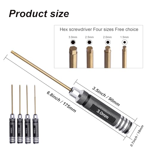 HobbyPark 1.5mm 2.0mm 2.5mm 3.0mm Hex Screw Driver Set Titanium Hexagon Screwdriver Wrench Tool Kit for RC Multi-Axis FPV Racing Drone RC Quadcopter Helicopter RC Car Models, 4PCS