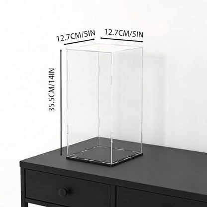 Acrylic Display Case for Red Wine Bottle and Dolls, Versatile Clear Acrylic Display Box with Black Base for Showcase and Displaying, 5x5x14-inch - size: 5"L x 5"W x 14"H