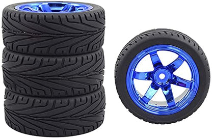 4PCS RC Car Rubber Tires and Plastic Wheels Rims Compatible with 1/10 Scale On Road Touring Racing Flat Drift Car for HSP HPI Tamiya(Blue) - color: Blue
