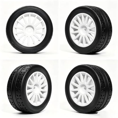 OD 70mm 1/10 RC Rally Racing Street Tires and Hard Plastic Wheels 12mm Hex for MJXRC 10304 Tamiya TT01 TT02 XV02 XV01 TA06 HPI KYOSHO PTG2 1:10 Scale On Road Drift Touring Car 4PCS (White) - color: White