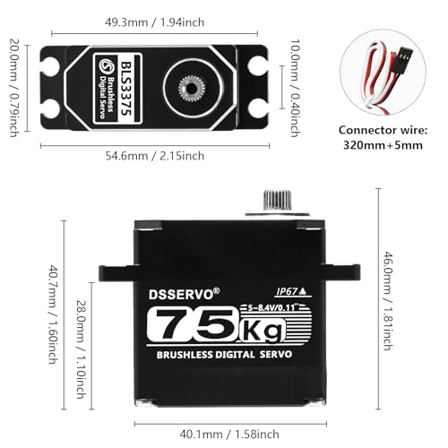 75kg RC Digital Servo with 2PCS 25T Servo Horn Full Aluminum Shell IP67 Waterproof Brushless Servo High Torque Fast Steering Servo for 1/8 1/10 1/12 RC Car, 270° - size: 75kg, 270°