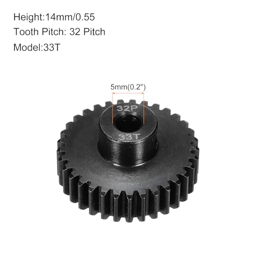 32P Steel Pinion Gear Set 33T for 5mm Shaft Hardened Steel Pinion Gear with Shaft Coupler Connector for RC Motor - style: 33T