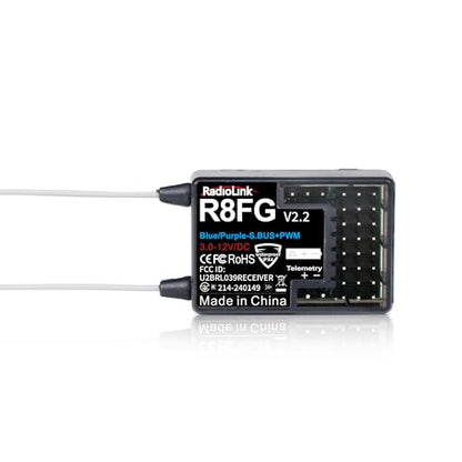 Radiolink R8FG 8CH 3ms Water Splash-Proof RC Gyro Receiver for RC Crawler | Long Distance Waterproof RX for RC Drifting Car Truck Boat Radio Controller RC8P/RC8X/RC6GS V3/RC4GS V3/T8FB/T8S/T12D/T16D