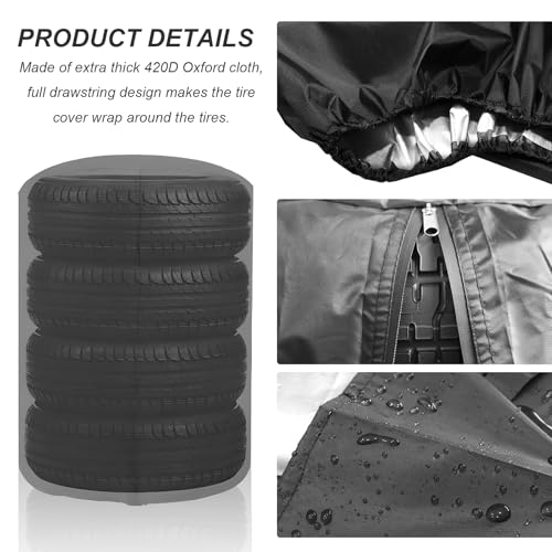 Tire Cover, Waterproof 420D Oxford Spare Tire Storage Bag with Zipper, Heavy Duty Tyre Stack Dust Protective Cover for Trucks SUVs Trailers, Universal Car Accessories - size: 1pcs