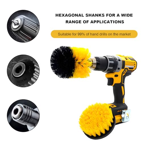 6PCS Drill Brush Attachment Set, 1/4in Power Scrubber Cleaning Brushes with Extended Rod, All Purpose Drill Activated Brushes Cleaning Kit for Car Detailing Carpet Floor Tub