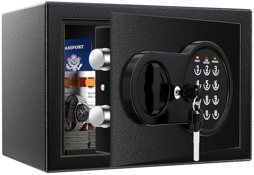 0.5 Cu Ft Mini Safe Box with Fireproof Document Bag, Money Safe with Keys & Pass Code & Wall Mount Kits, Small Safes with Smart Alert System for Money, Jewelry, and Documents【2026 New】 - size: 0.5 Cubic Feet