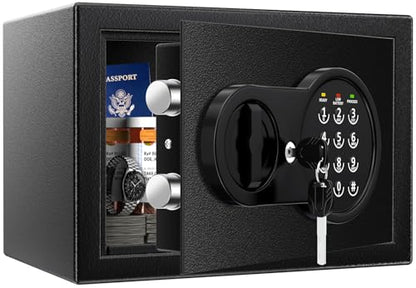 0.5 Cu Ft Mini Safe Box with Fireproof Document Bag, Money Safe with Keys & Pass Code & Wall Mount Kits, Small Safes with Smart Alert System for Money, Jewelry, and Documents【2026 New】 - size: 0.5 Cubic Feet