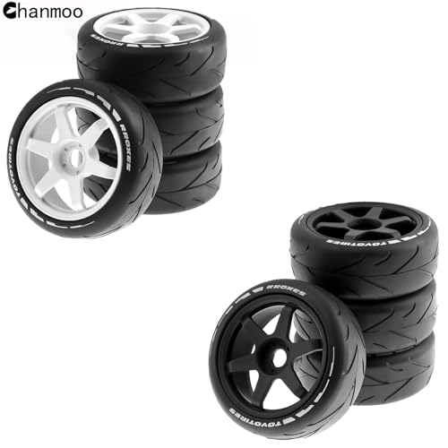 1/8 RC On Road Tires And Hard Plastic Drift Wheels 17mm Hex Rally Racing Tyres For 1:8 Scale Touring Street Car Tamiya HPI WR8 HSP Hobao ARRMA Redcat Losi Kyosho VRX W10 4PCS (Black) - color: Black