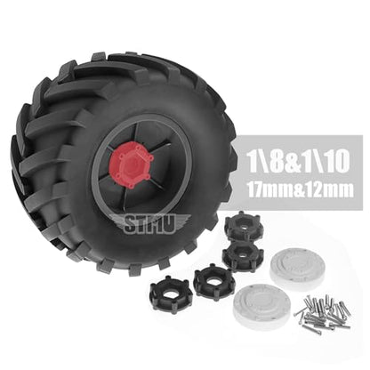RC Monster Truck Tires and 17mm&14mm Hex Wheels Rims Rubber Buggy Tyres for 1/8&1/7 Scale Off Road Truck Car Kaiju Tmaxx E-Revo 3.3 Arrma Kraton 6S Typhon 3S HPI Redcat Traxxas Maxx (Black) - color: Black