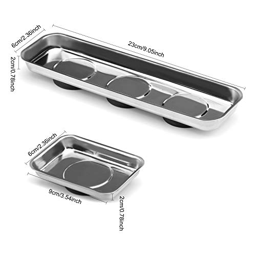 ZOENHOU 6 PCS 3.6 x 2.5 Inch & 9 x 2.5 Inch Magnetic Tray, Stainless Steel Magnet Parts Tools Trays Parts Screw Holder Metal Collector for Mechanics Hobbyists Woodworker - size: Rectangle 6 PCS