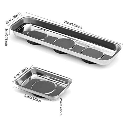 ZOENHOU 6 PCS 3.6 x 2.5 Inch & 9 x 2.5 Inch Magnetic Tray, Stainless Steel Magnet Parts Tools Trays Parts Screw Holder Metal Collector for Mechanics Hobbyists Woodworker - size: Rectangle 6 PCS