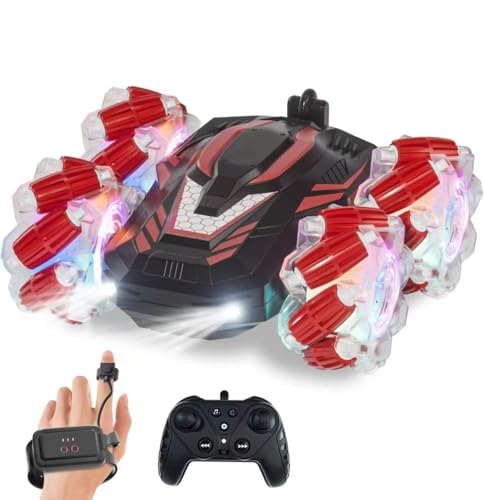 LOOZIX Gesture Sensing RC Stunt Car, Remote Control Car for Boys and Girls | 4WD Remote Control Car, with Lights Music, Bitthday Gifts,Toys For Boys and Girls 6 7 8 9 10 11 12 Years Old - color: Red