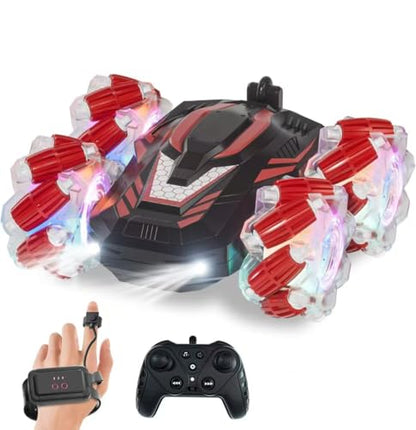 LOOZIX Gesture Sensing RC Stunt Car, Remote Control Car for Boys and Girls | 4WD Remote Control Car, with Lights Music, Bitthday Gifts,Toys For Boys and Girls 6 7 8 9 10 11 12 Years Old - color: Red