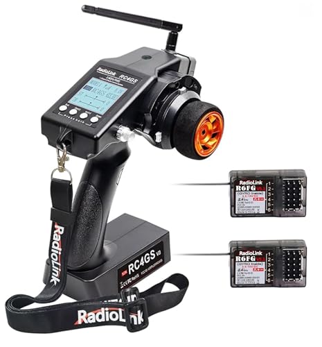 ATA HOBBY Radiolink RC4GS V3(V2 Upgrade) 5 Channel RC Radio Transmitter and 2Pcs R6FG Receiver with Gyro 2.4ghz 400M Remote Controller Kit for Car/Boat/Crawler/Tank/Drifting/Buggy with Lanyard | Receiver with Gyro 2.4GHz, 400M Remote Controller Kit, for C