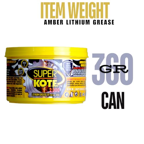 Multipurpose Lithium Grease Superkote 2000 | NLGI 2 | Lubricant Grease | Extreme Pressure | High Temperature | Heavy Duty | Bearing | Trailer Axle | Chassis | Automotive | Amber Grease | 360 gr Can