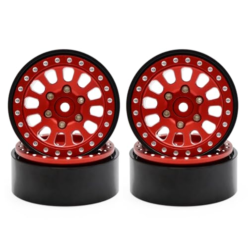 1.3” Brass Beadlock Wheels, -5.40mm Offset CNC 7 mm Hex Rims for 1/18 1/24 RC Crawler TRX4M, Axial SCX24 AX24, Redcat Ascent-18, FMS FCX24, 4 pcs, Red - color: Red