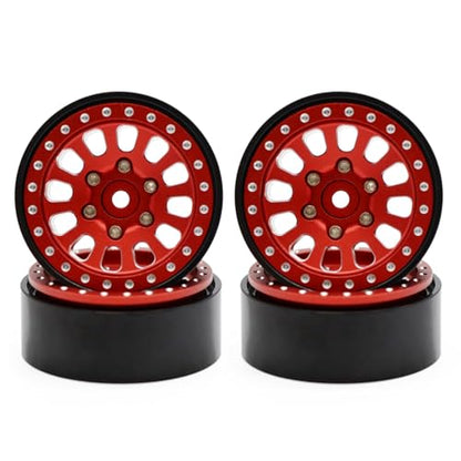 1.3” Brass Beadlock Wheels, -5.40mm Offset CNC 7 mm Hex Rims for 1/18 1/24 RC Crawler TRX4M, Axial SCX24 AX24, Redcat Ascent-18, FMS FCX24, 4 pcs, Red - color: Red