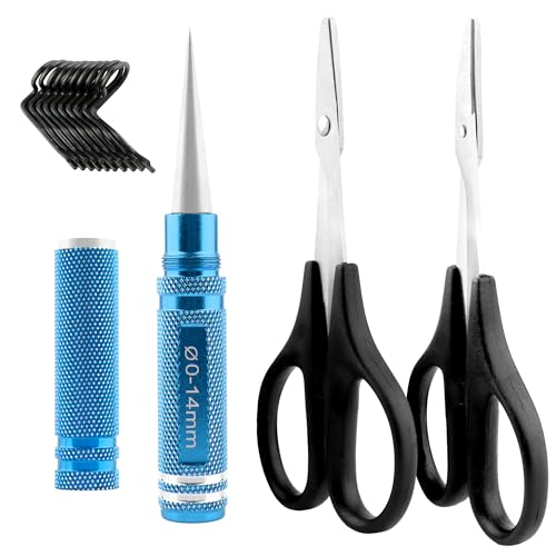 RC Body Reamer 0-14mm Hole Puncher with Sleeve & Curved & Straight Scissors & 8 Pieces Body Clips Set Cars Body Mounting for RC Vehicle Truck Plastic Body Shell Cover Hobby Repair Tools (Blue) - color: Blue