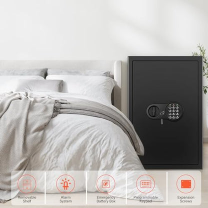 23.62'' Tall Extra Large Home Safe Box, Safe with Fireproof Waterproof Document Bag, Digital Keypad and 3 Removable Steel Shelves, Security Box for Money Medicines Jewelry Valuables - size: 5.0 Cubic Feet