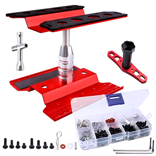 Aluminum Alloy RC Car Stand Repair Workstation with RC Screw Kit & 17mm Hex Wheel Wrench 360 Degree Rotation RC Stand for 1/8 1/10 1/12 Scale Cars Trucks Buggies (Red) - color: Red