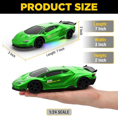 RC Drift Car 1:24 Remote Control Car 4WD 15KM/H High Speed Racing Sport Car with LED Lights RC Cars Toy for Kids Boys Girls Adults Gifts Birthday Christmas - color: Green