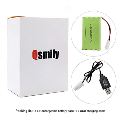 Qsmily® 9.6V Ni-MH Battery Pack, 2000mAh Rechargeable AA Battery with KET 2P Connector and USB Charger Cable, Suitable for RC Monster Truck, Battle Tank, Aircraft Carrier Model