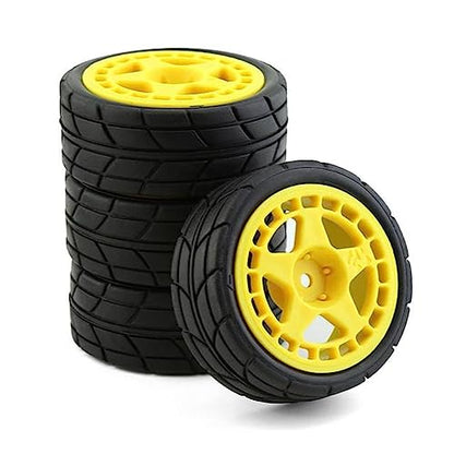 1/10 RC Racing Rally Tires 12mm Hex Wheels Rims and Rubber On Road Tyres for 1/10 RC On-Road Car HPI KYOSHO Tamiya XV01 XV02 TA06 TT01 TT02 PTG2 144001 A959 RC Rally Drift Car 4PCS (Yellow A) - color: Yellow a