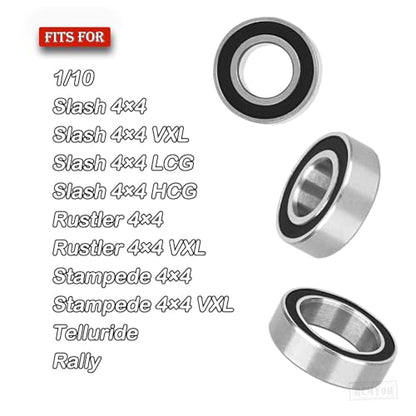 RC Bearings Kit Upgrades Part for 1/10 Slash 4X4/Stampede 4X4/Rustler 4×4/Telluride/Rally,Rubber Sealed Precision Ball Bearings,Black - color: Black - (1 Set)