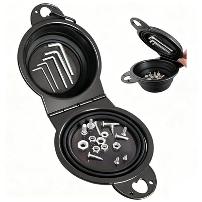 Magnetic Trays, Magnetic Bowl for Screws, Magnetic Tool Tray (black2.0) | Collapsible Magnetic Tool Tray, Integrated 5.1" Round Dual Silicone Bowls, Upgraded Version, Bonus Hook for On-the-Go Carry - style: black2.0