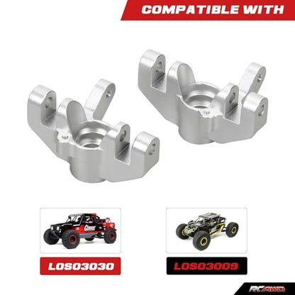 RCAWD Aluminum Steering Spindle Set Steering Blocks LOS234013 for 1-10 Losi Hammer Rey Rock Rey Upgrade Parts (Silver)