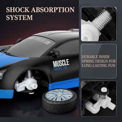 Remote Control Car RC Drift Car 2.4GHz 1:24 Scale 4WD 15KM/H High Speed Model Vehicle with LED Lights Drifting Tire Racing Sport Toy Car for Adults Boys Girls Kids Gift - color: H-blue